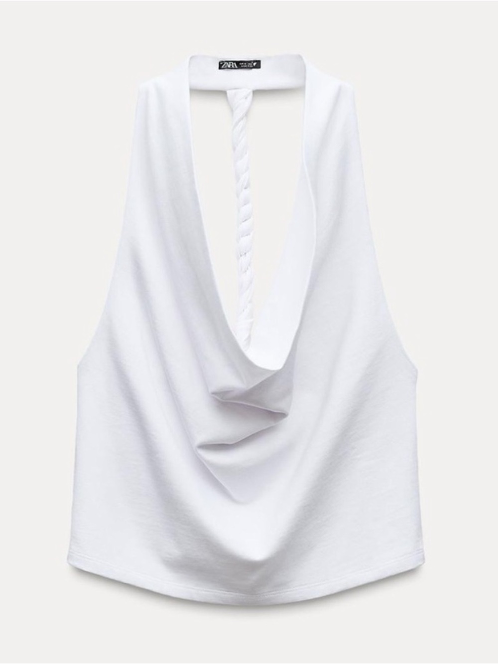 NWOT Zara White Draped Halter Tank with Twisted Racerback Strap, S